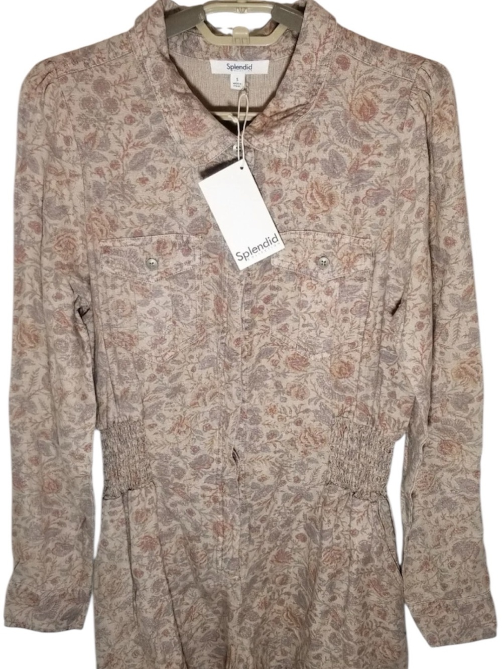 NWT Splendid Zion Long Sleeve Romper Size S Stone Gray Floral Tencel - Picture 2 of 10